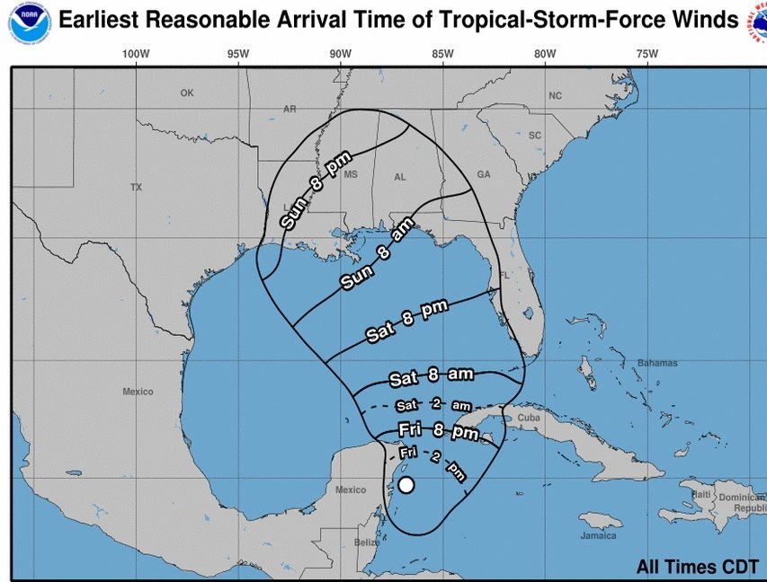 Alberto se ubica justo al noroeste de Cuba y aproximadamente a 265 kilómetros al suroeste de Tampa, Florida.