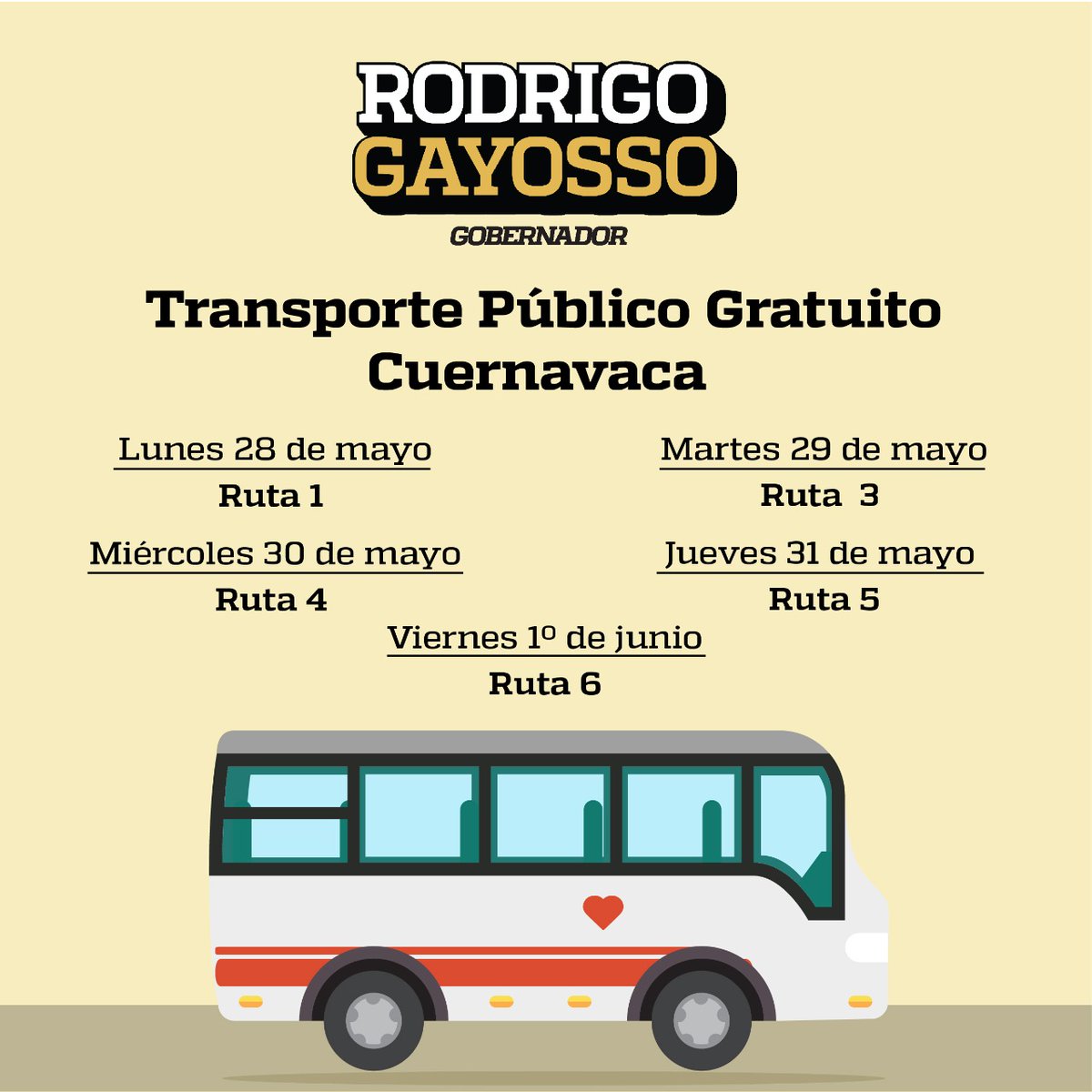 De acuerdo con los candidatos, el costo del pasaje será eliminado con la incorporación de publicidad al interior de las unidades. (Tomada de @rodrigog