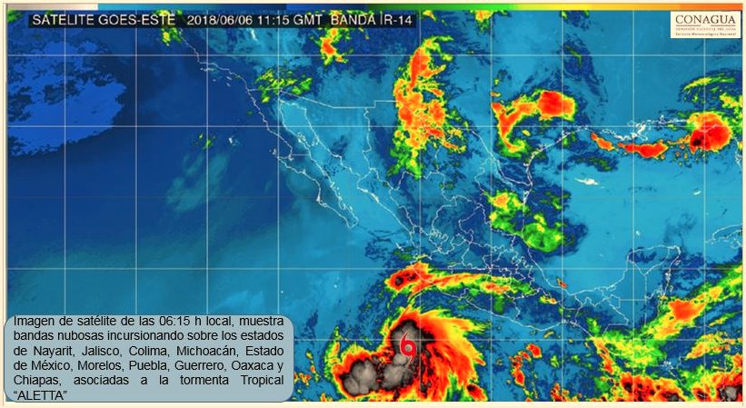 Aletta dejará lluvias en varios estados del centro y del sur del país. (Tomada de @conagua_clima)