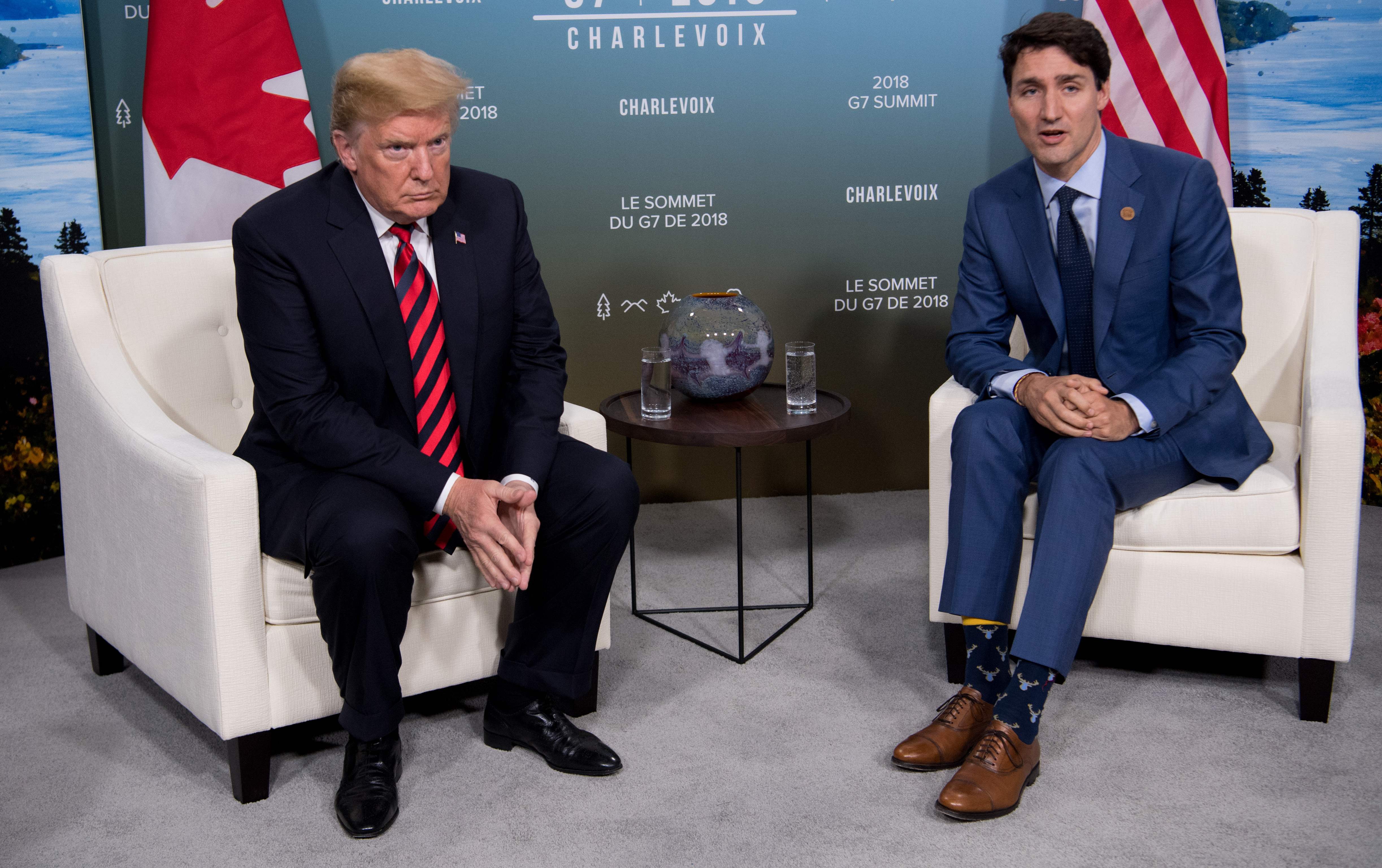 El presindete estadunidense, Donald Trump, y el primer ministro canadiense, Justin Trudeau. (AFP)