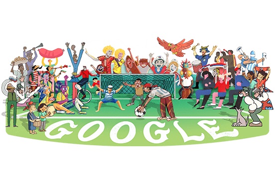 Google celebra el inicio del Mundial de Rusia 2018 con un colorido y animado doodle.