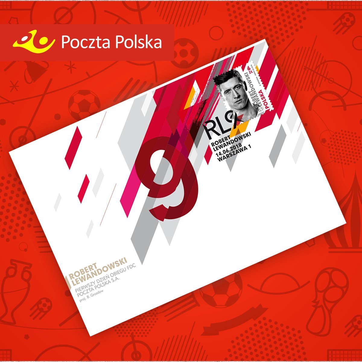Sello polaco de Robert Lewandowski (Twitter @PocztaPolska)