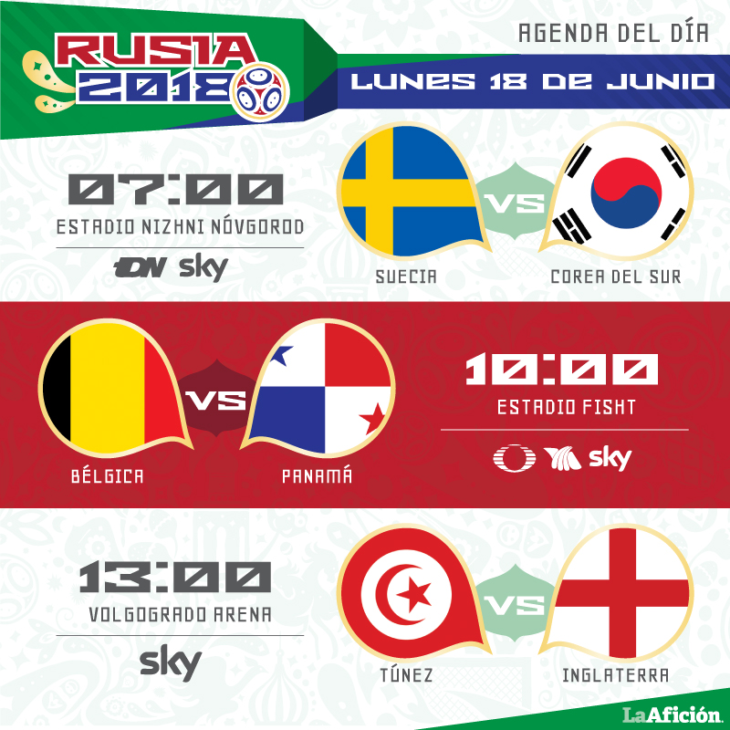 Agenda del 18 de junio de Rusia 2018