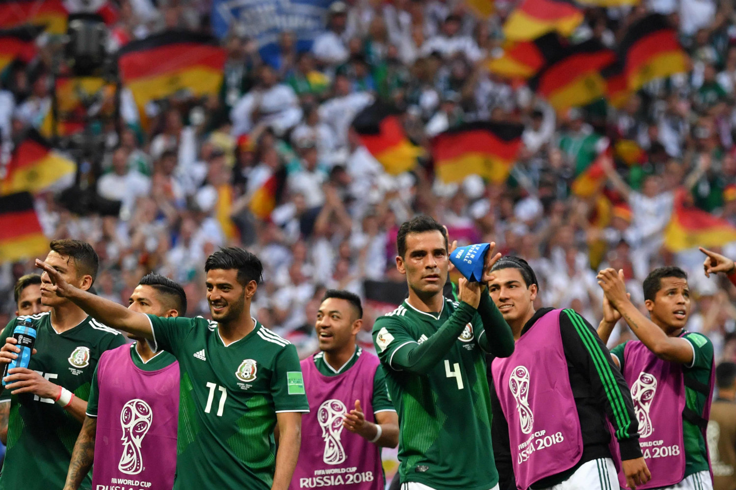 Selección Mexicana tras su triunfo ante Alemania en Rusia 2018 (AFP)