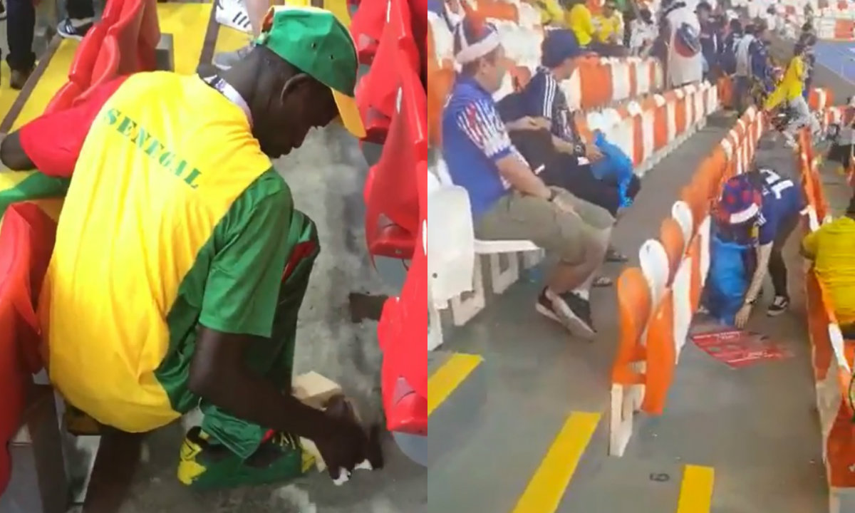 Senegaleses y japoneses levantan basura en estadios Mundialistas (Especial)
