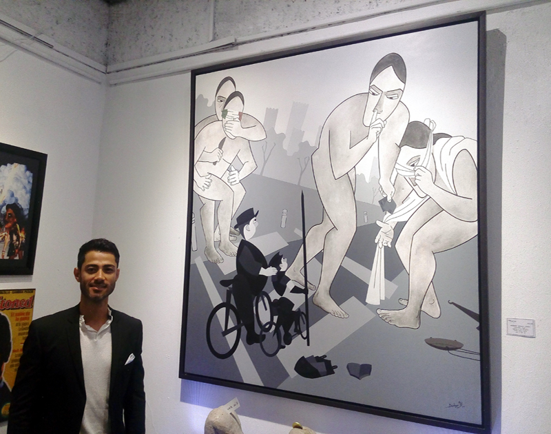 Bernardo Augurio Jiménez y su obra 'Camino a la Escuela'. (Especial)