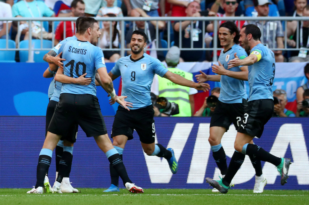 El festejo de Uruguay tras el gol de Diego Laxalt (Reuters)