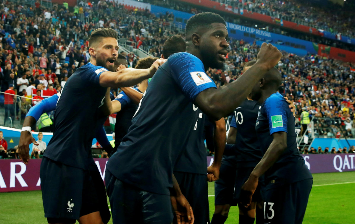 El festejo de los franceses tras el gol de Umtiti (Reuters)