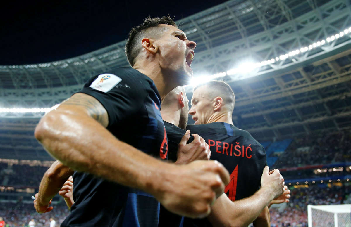La celebración de los croatas tras el gol de Perisic (Reuters)