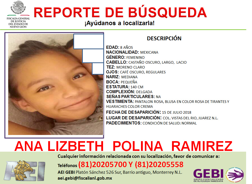 Reporte de búsqueda de la Alerta Amber  (Foto: Grupo Especializado de Búsqueda Inmediata)