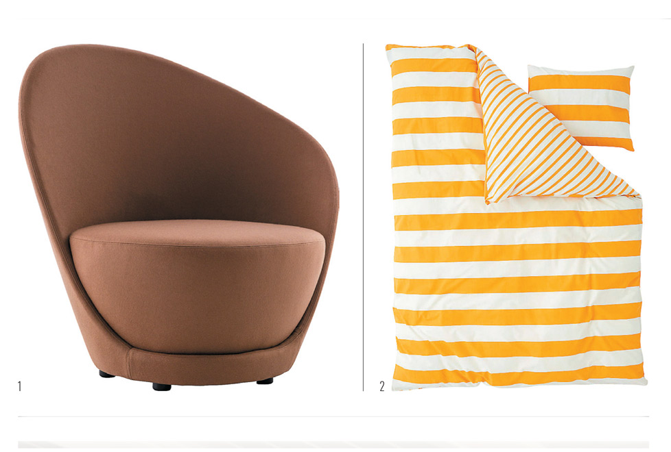1. Sillón ‘Mellow’ de Federica Capitani para Moroso / 2. Edredón de H&M Home