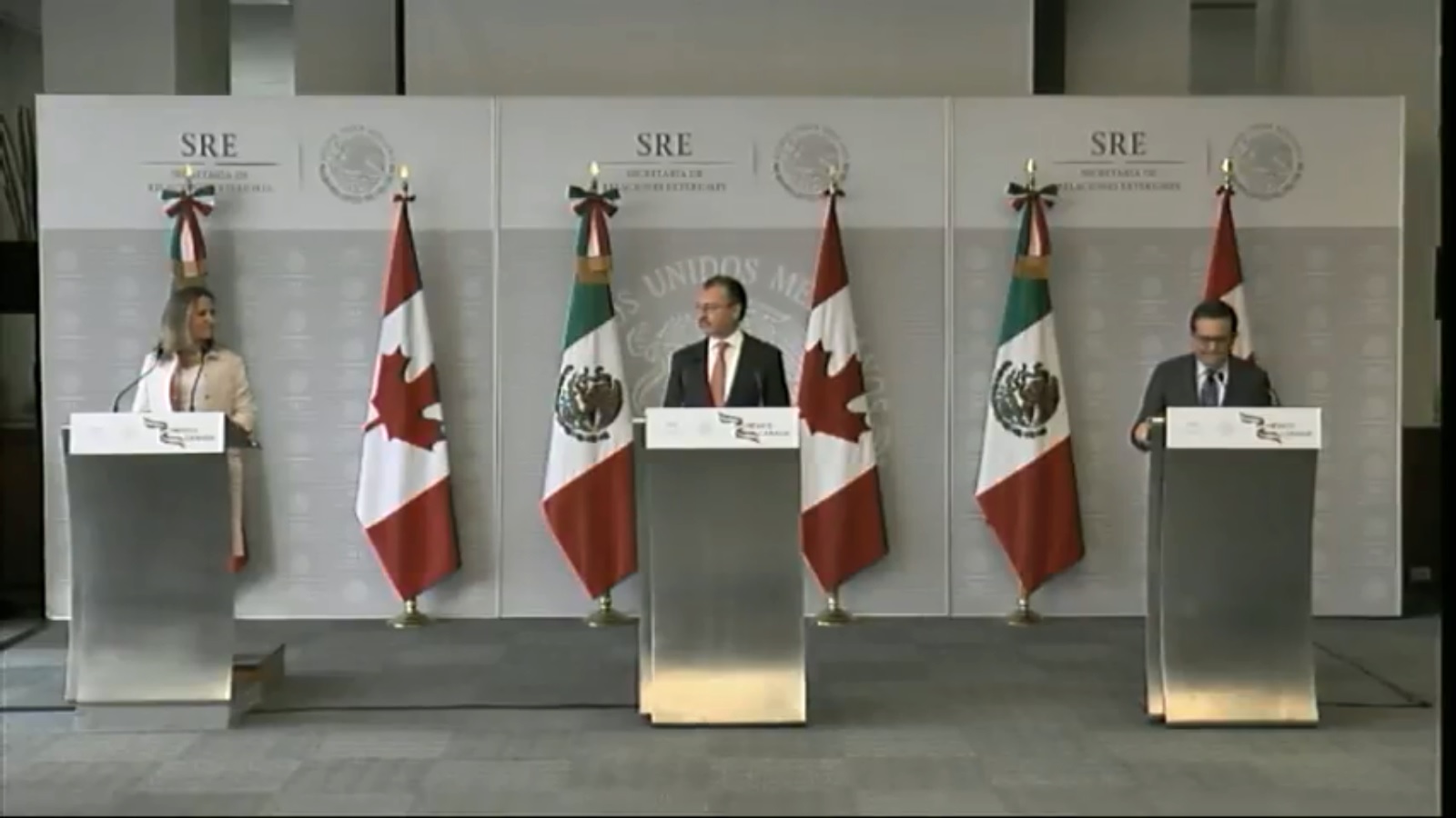 Chrystia Freeland, Luis Videgaray e Ildefonso Guajardo.