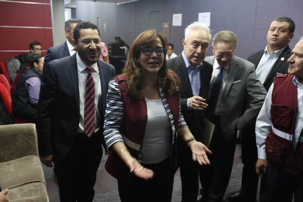 Martí Batres, Yeidckol Polevnsky, Héctor Vasconcelos y Héctor Díaz Polanco previo a la reunión con senadores elector de Morena (Octavio Hoyos)