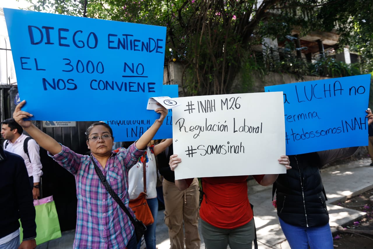 Trabajadores del INAH protestan por condiciones laborales precarias/Araceli López.