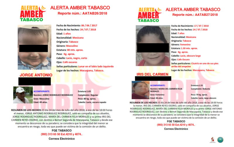 La Alerta Amber indica que los cuatro desaparecieron en el trayecto.