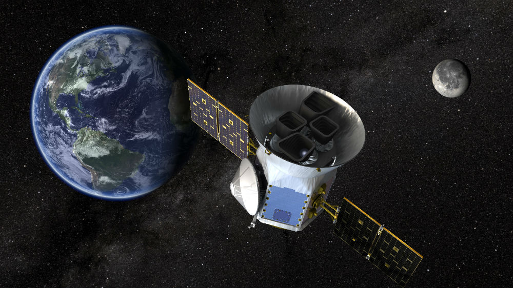 Ilustración de la sonda Transiting Exoplanet Survey Satellite o TESS. (NASA / Goddard Space Flight Center)