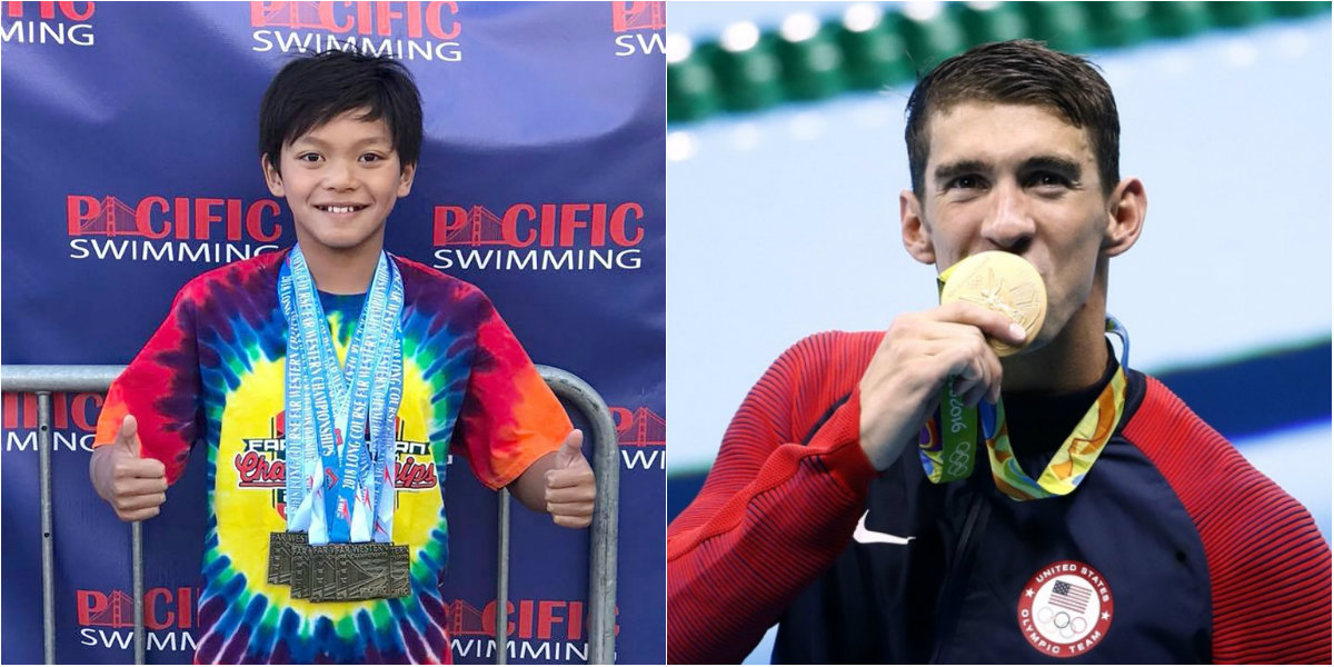 Clark Kent Apadua y Michael Phelps. (EFE)