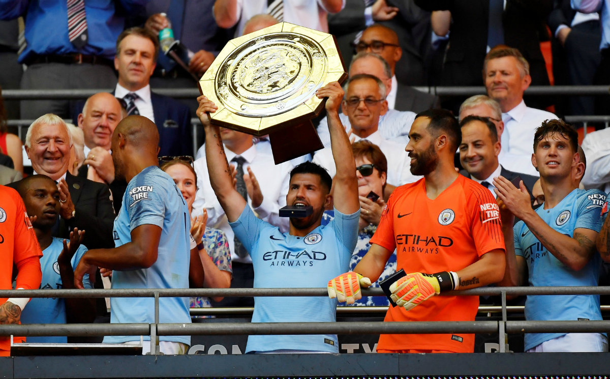 Sergio Agüero celebrando el título con el Manchester City (Reuters)