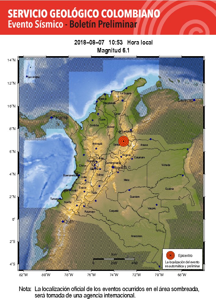 El Servicio Geológico Colombiano informó que el sismo fue de magnitud 6.1.