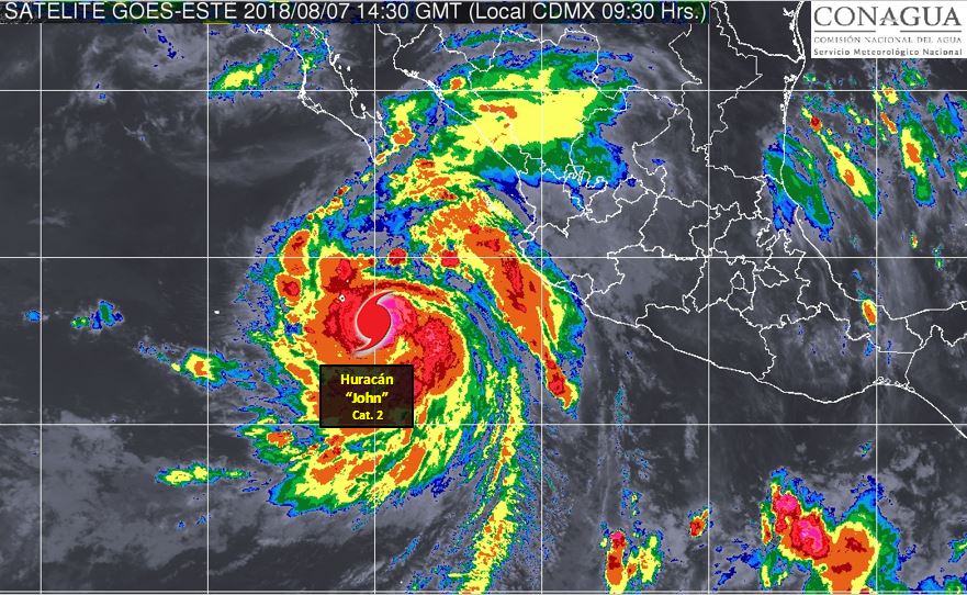 Huracán John categoría 2. (Tomada de @Conagua_clima)