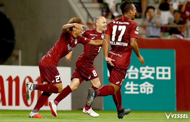 Andrés Iniesta marca su primer gol en la liga japonesa (Twitter: @vissel_kobe)