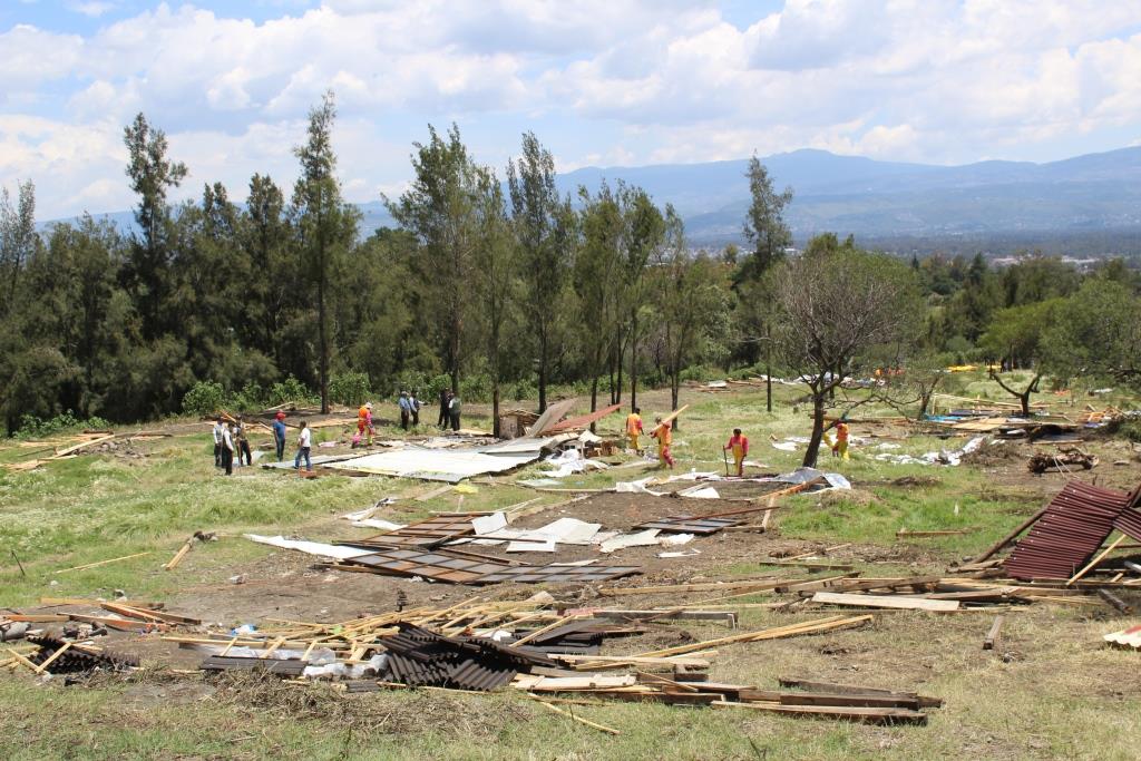 En el predio de dos hectáreas un grupo de invasores  construyó 150 casas de madera y cartón. (Cinthya Stettin)