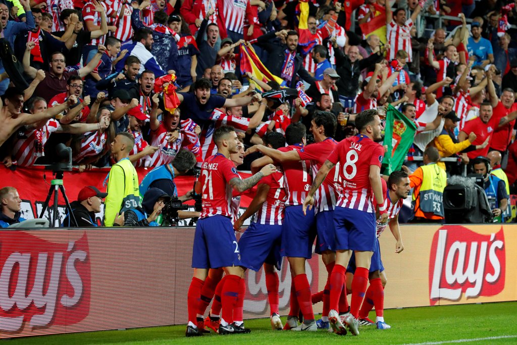 Jugadores de Atlético de Madrid en festejo de gol (Reuters)
