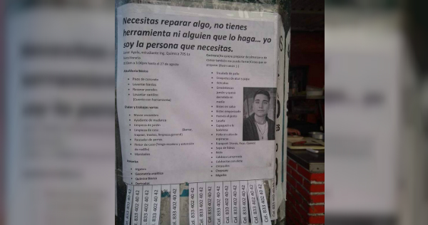 Ángel Mendoza Ayala, con ganas de trabajar pone a disposición sus habilidades desde carpintería hasta cocina (Vía Faceboook)