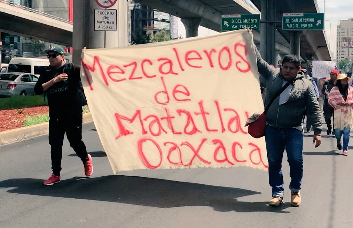 Los manifestantes protestan en el IMPI. (Tomada de @alejandromurat)