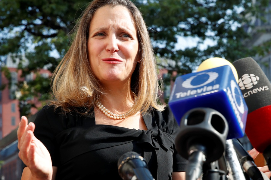 La canciller canadiense Chrystia Freeland, dijo estar optimista en tener un conversación productiva esta semana. (AP)
