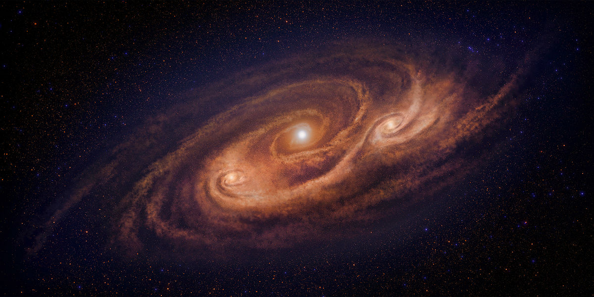 Representación artística de la galaxia monstruosa COSMOS-AzTEC-1. ( Observatorio Astronómico Nacional de Japón)