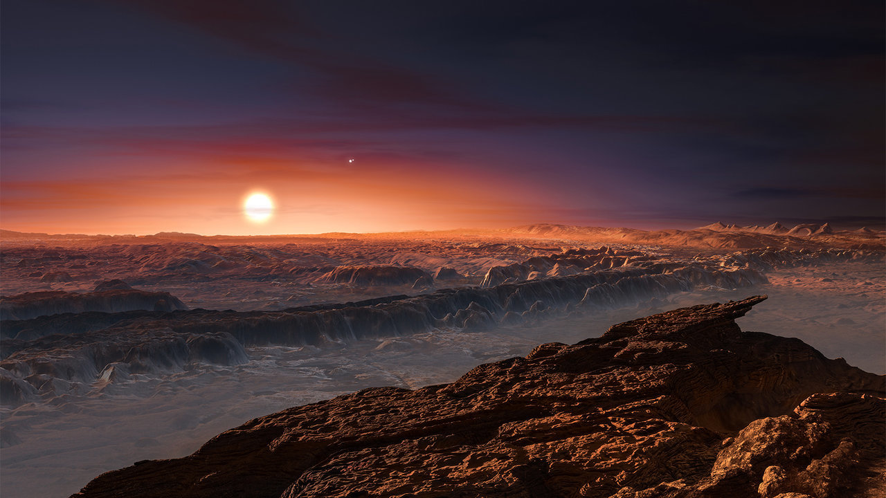 Concepción de artista de la superficie de Próxima Centauri b. (ESO/M. Kornmesser)