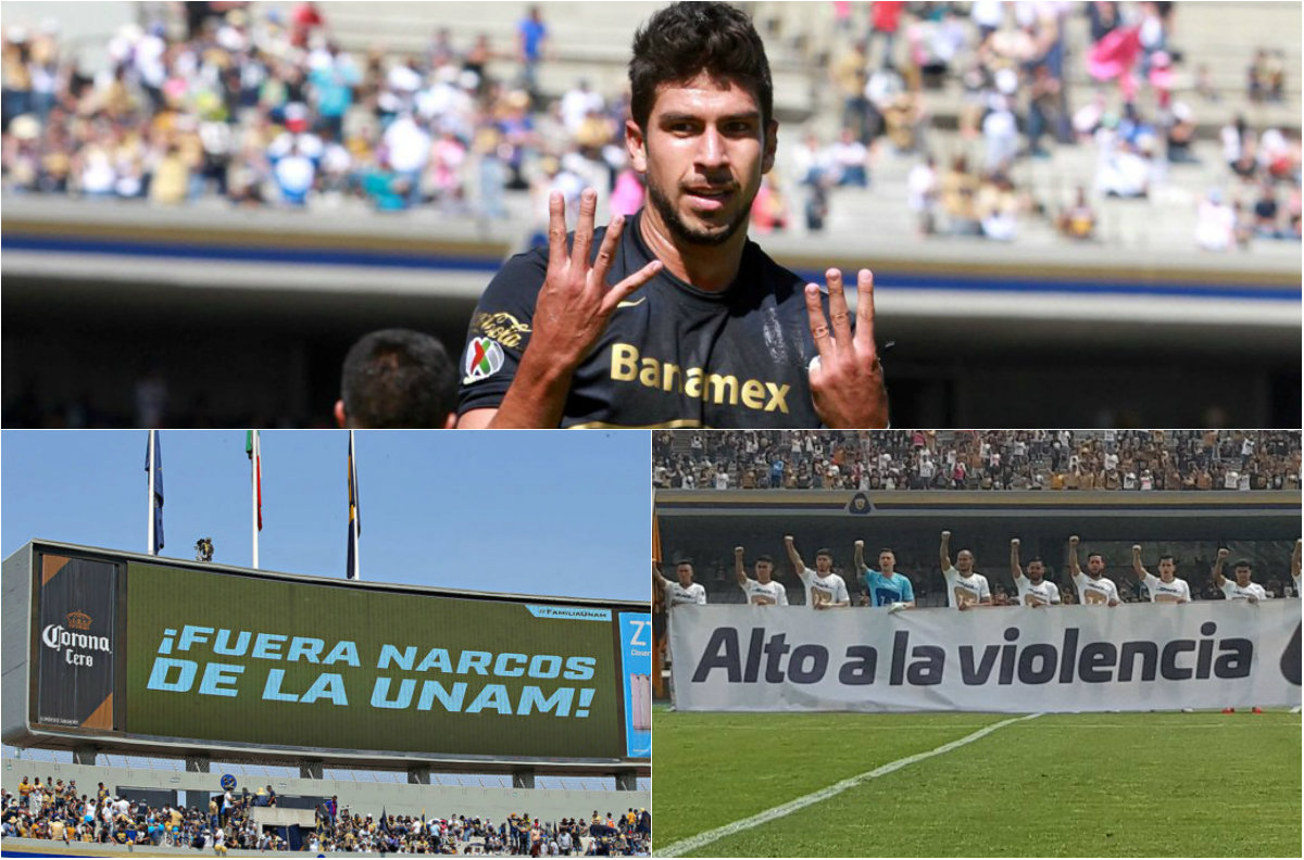 Protestas que se han sucitado en el Estadio Olímpico Universitario (Santiago Chaparro / Imago7 / Twitter @PumasMX)