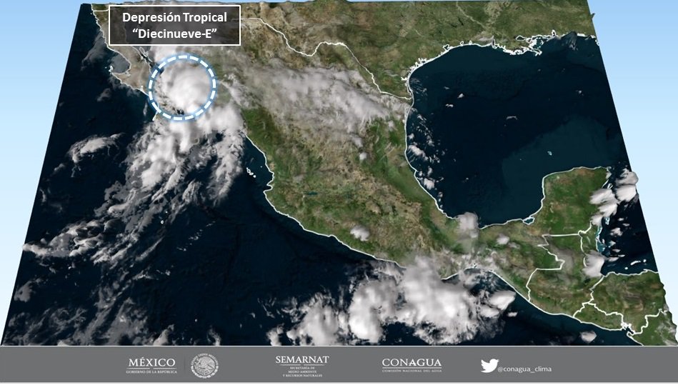 Depresión tropical 19-E. (Tomada de @conagua_clima)