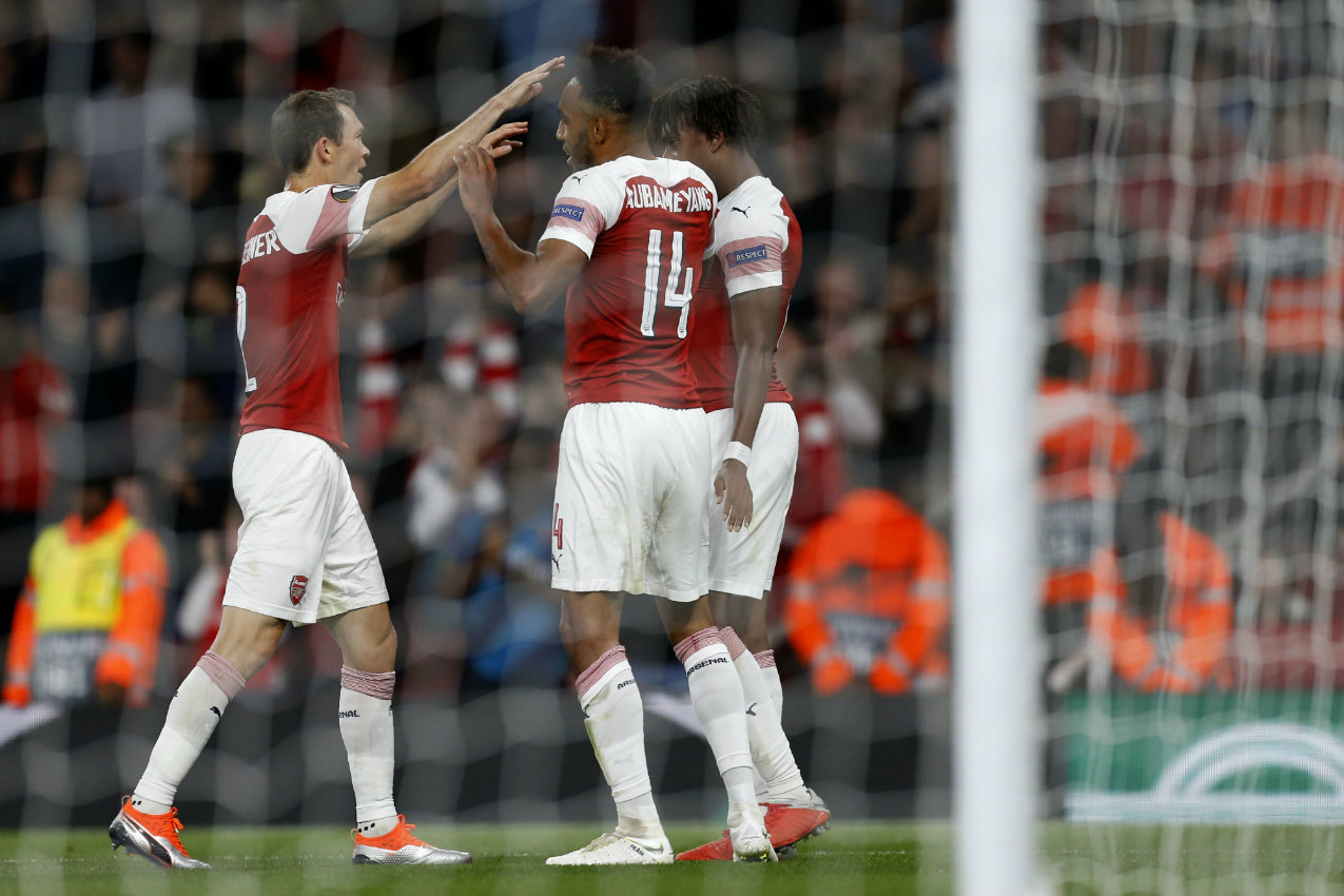 El Arsenal venció 4-2 al Vorskla Poltava en su debut en la Europa League 2018-2019 (AFP)