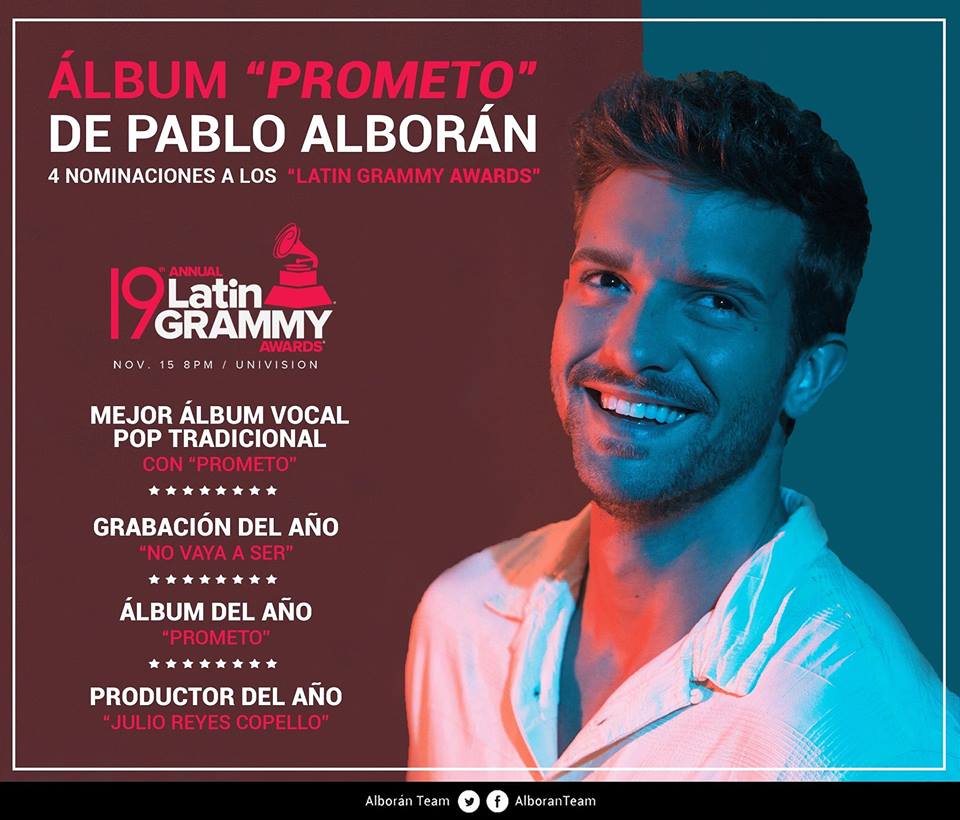 Pablo Alborán compite en los Latin Grammy 2018. (Especial)