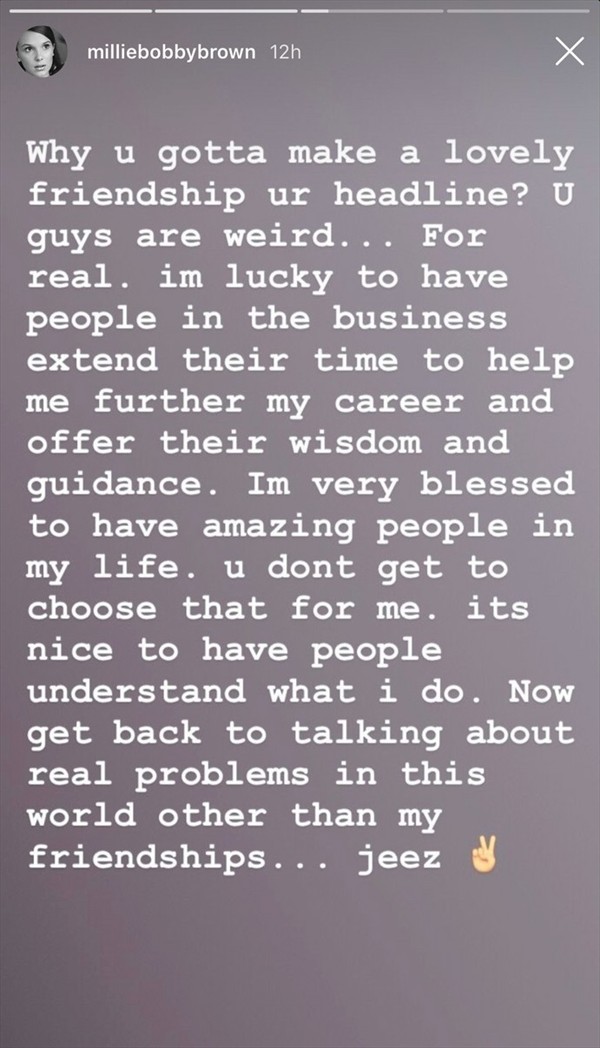 Instagram storie de Millie Bobby Brown (Instagram)