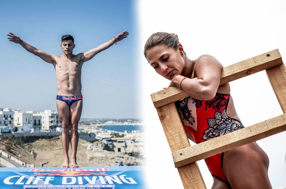 Jonathan Paredes y Adriana Jiménez en la última parada del Mundial de Clavados de Altura (Twitter @cliffdiving)