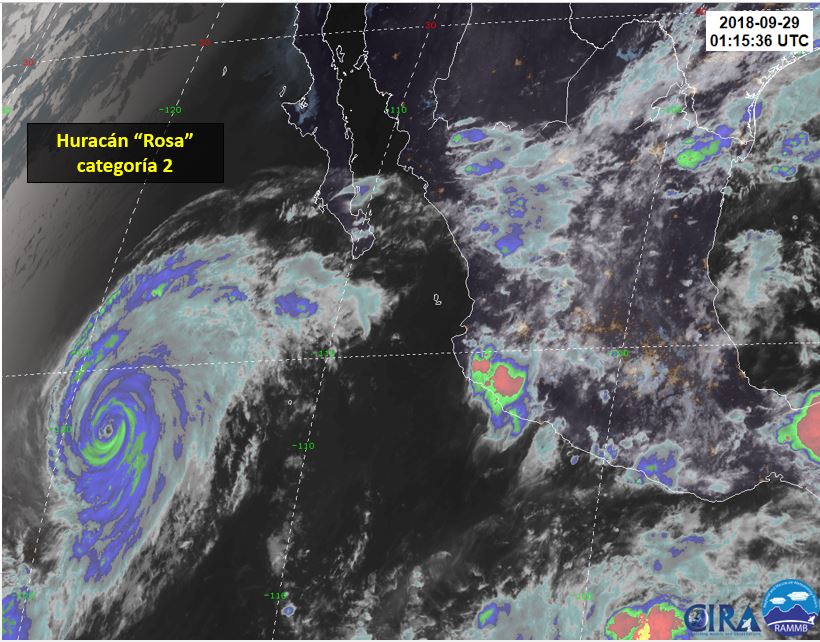 El huracán 'Rosa' sigue perdiendo fuerza; ya es categoría 2. (Tomada de Twitter | @conagua_clima)