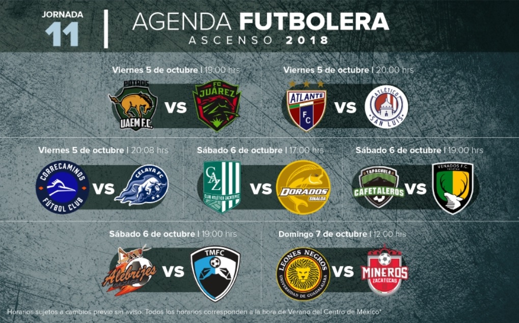 Partidos, fechas y horarios de la Jornada 11 en el Ascenso MX- Grupo ...