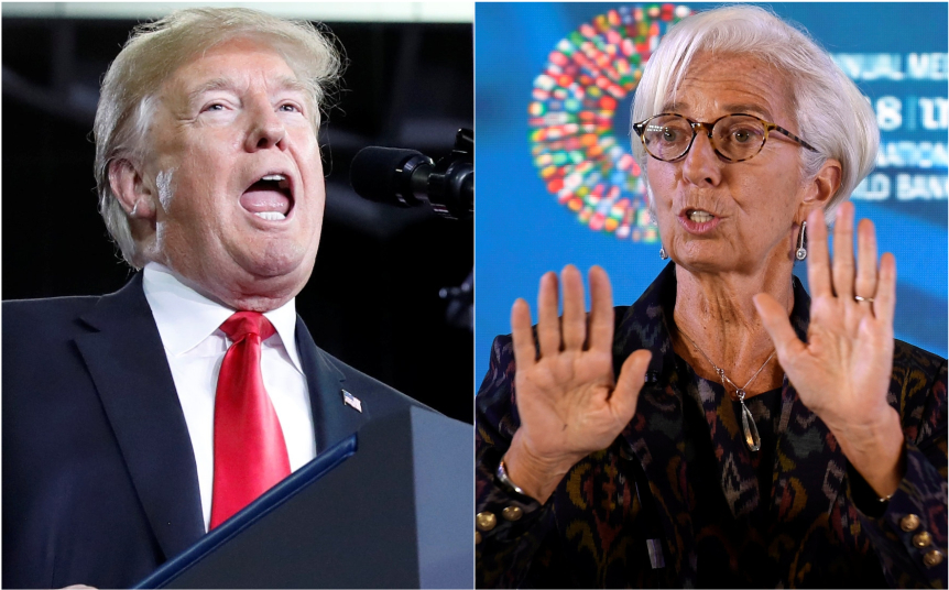 Donald Trump, presidente de EU, y Christine Lagarde, directora del FMI (Fotos: Reuters)