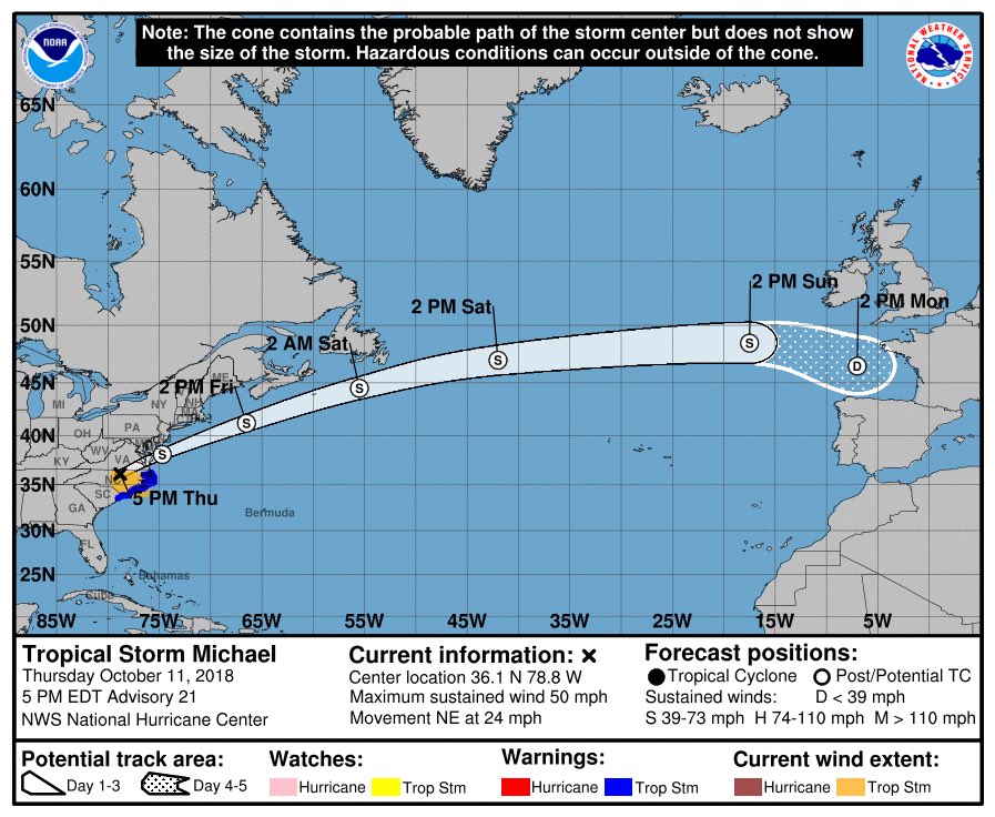 'Michael' se degradó a tormenta tropical.