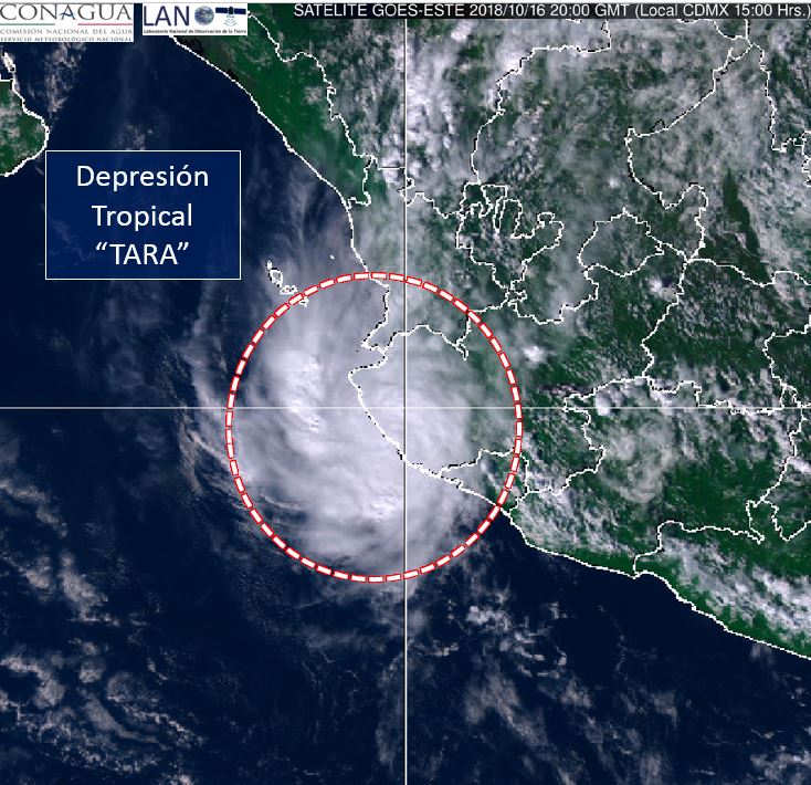 El fenómeno se ubica a 75 kilómetros de Manzanillo, Colima. (SMN)