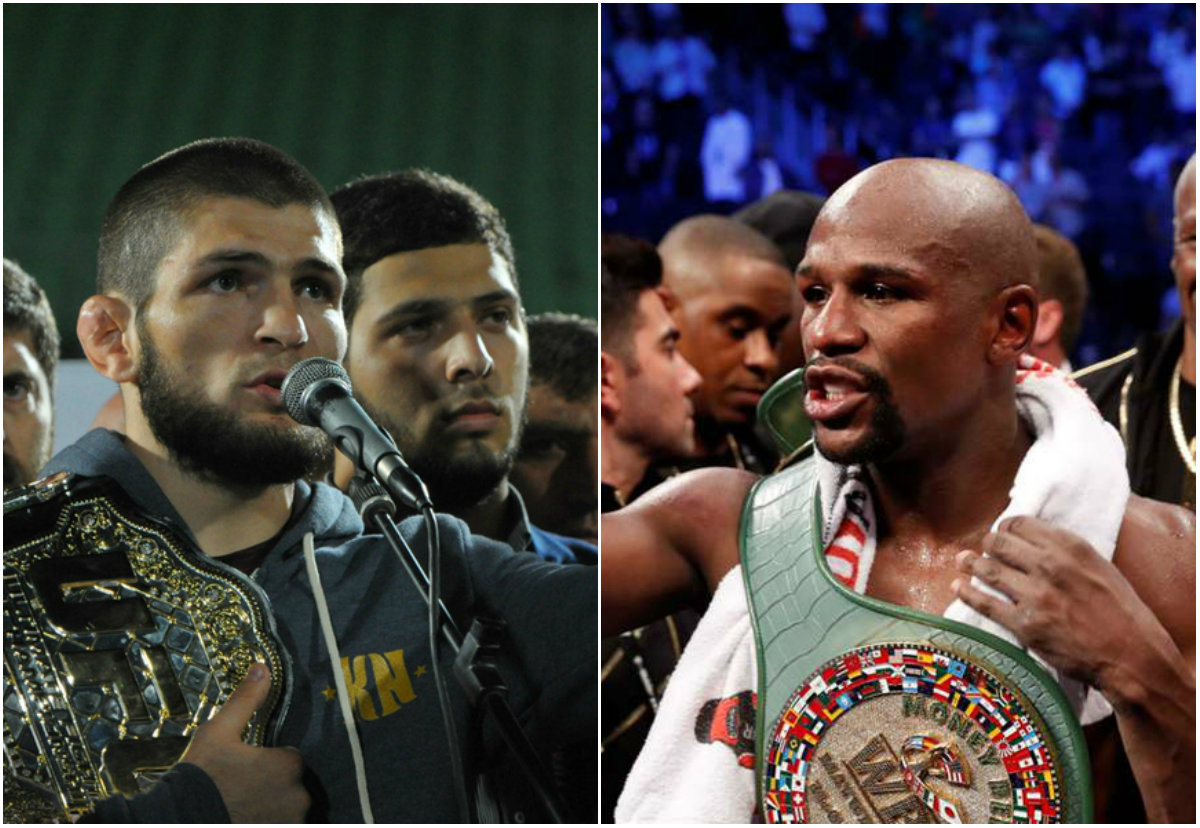 Khabib Nurmagomedov y Floyd Mayweather (AFP)