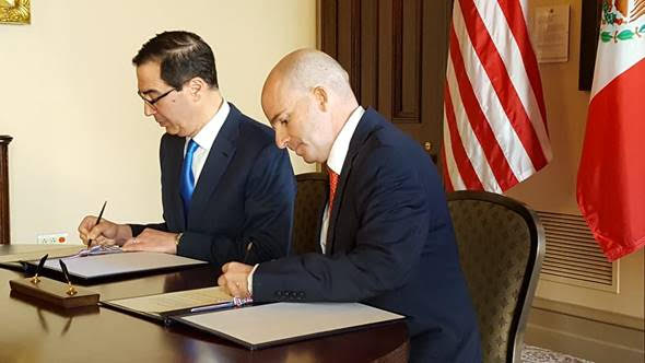 Secretario de Hacienda y Crédito Público, José Antonio González Anaya, y el  Secretario del Tesoro de EU, Steven Mnuchin (Foto: Hacienda)