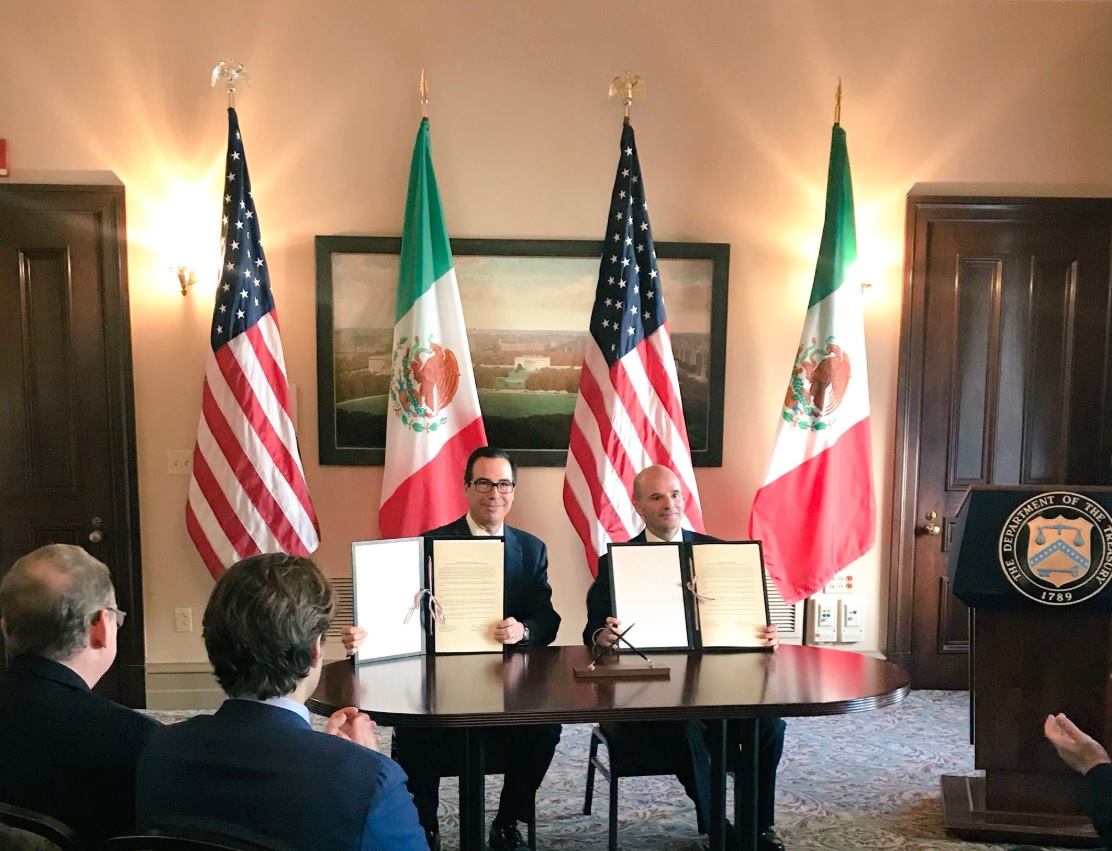 Secretario de Hacienda y Crédito Público, José Antonio González Anaya, y el  Secretario del Tesoro de EU, Steven Mnuchin (Foto: Hacienda)