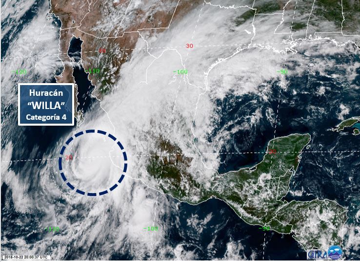 El huracán se degradó la tarde del lunes a categoría 4. (Twitter: @conagua_clima)