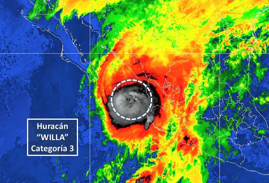 El centro del huracán 'Willa' se localiza a 55 km al oeste-suroeste de Islas Marías, Nayarit. (Twitter @conagua_clima)