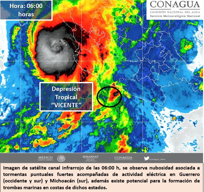 La depresión tropical se ubica frente a las costas de Michoacán. (Tomada de @conagua_clima)