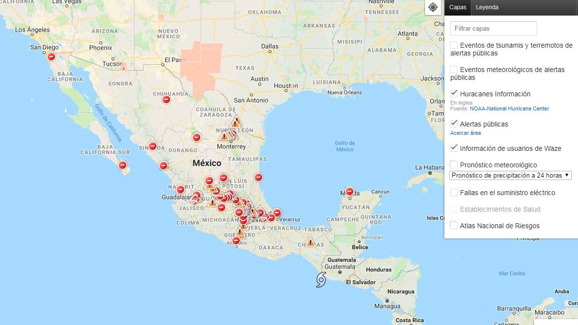 En el mapa de crisis se puede ver un atlas nacional de riesgos.